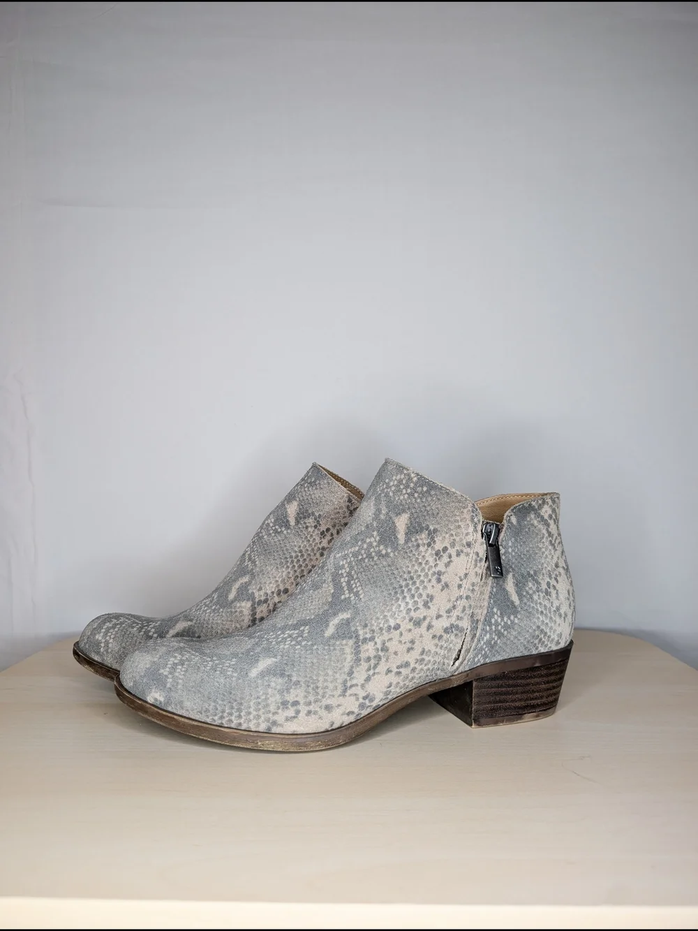 Lucky Brand Women’s Faux Snake-Print Ankle Boots Almond Toe